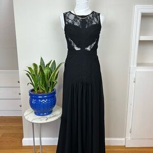 Long Black Formal Evening Gown Party Wedding Occasion Lace Sleeveless Maxi Dress